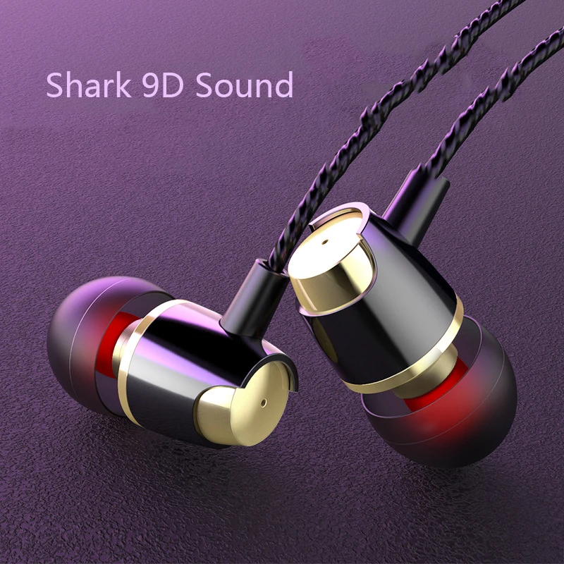 

3.5mm Wired Earphone Shark 9D Effect HIFI Headset Earbuds with Microphone for iPhone Samsung Xiaomi Huawei HTC