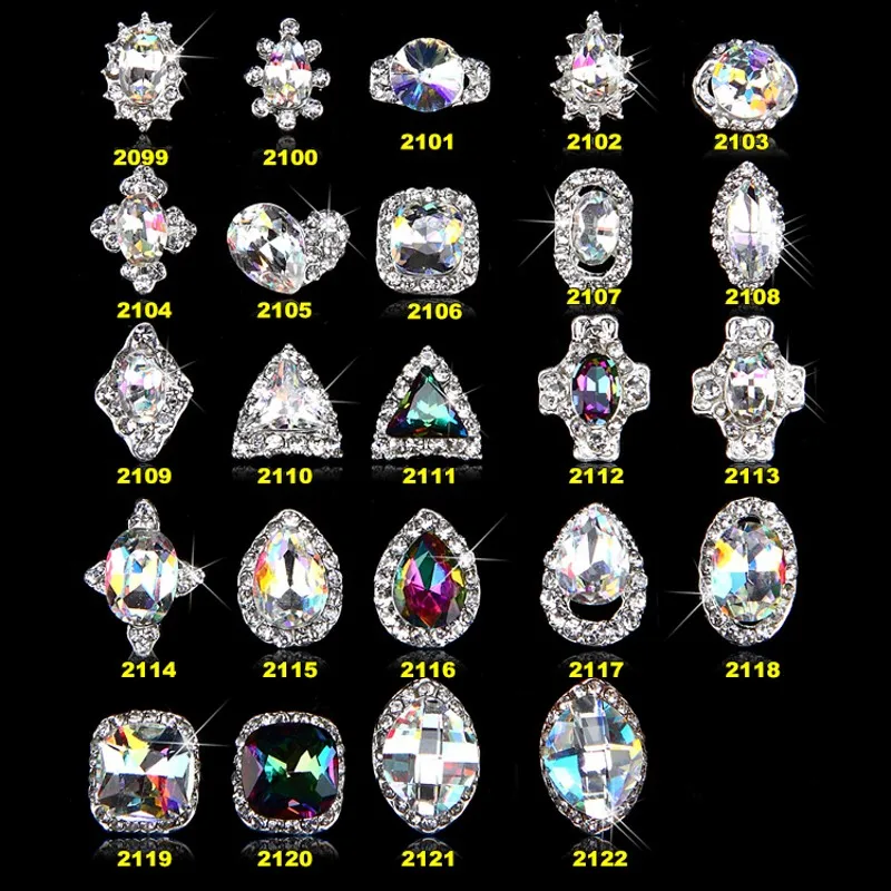 

100Pcs Crystal Strass Stones Crystal AB Gems Diamond Nail Art Rhinestones For Nail Art Alloy 3D Glitter Nail Jewelry Charms 2099