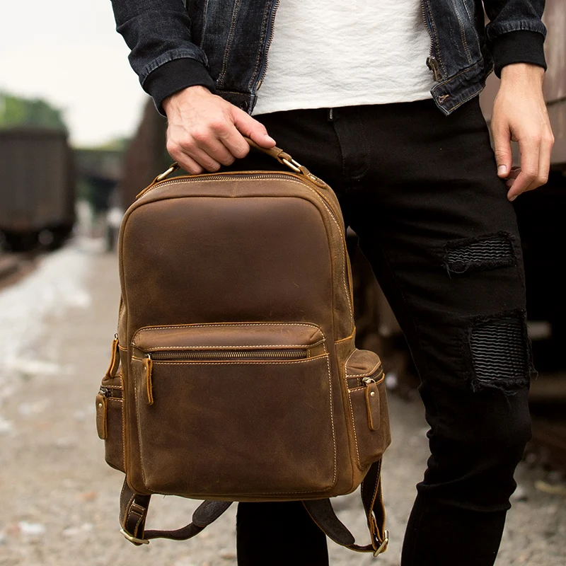 LAPOE vintage cuero de Caballo Loco bolso mochila mochilas escolares para adolescente meninas mochila escolar de las mujeres bolsa de LAPOE vintage cuero de Caballo Loco bolso mochila mochilas escolares para adolescente meninas mochila escolar de las mujeres bolsa de