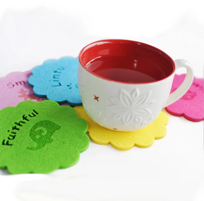 

12cm Cup Mat Insulated Absorbent Felt Coaster Red Green Yellow Blue