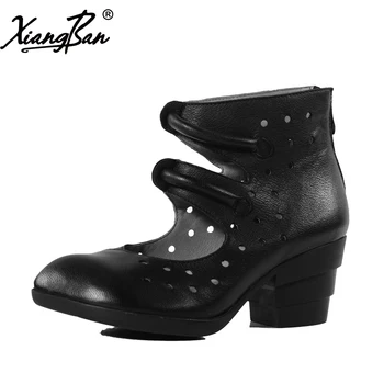 

Xiangban Black Gladiator Sandals Women High Heel Sandals Boots Summer Women Shoes Thick Heel Hollow Out Genuine Leather