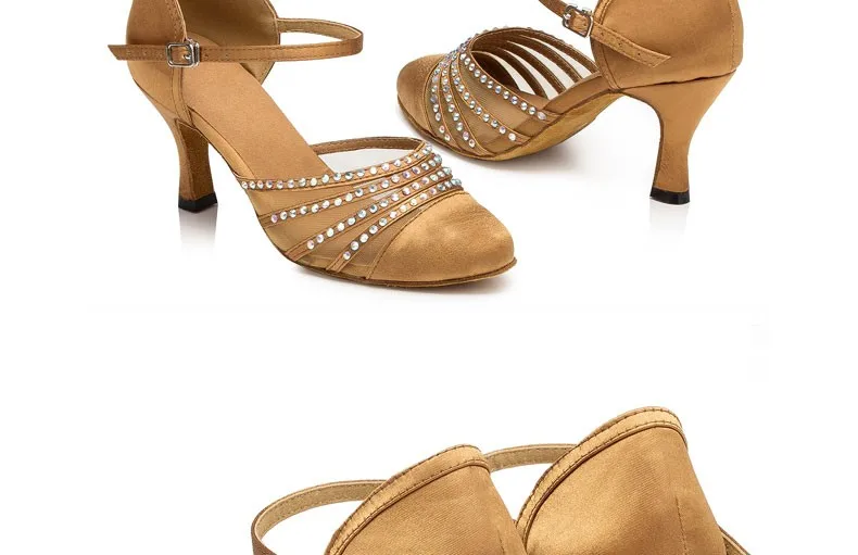 WUXIJIAO песочно-коричневый, атлас латинский современный танец женская обувь осень-зима Бальные обувь для танцев на тонком каблуке 7,5 см