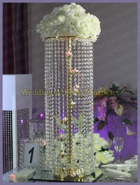 100cm Tall Gold Wedding Crystal Pillar Candle Holder Flower Stand 100cm Tall Gold Wedding Crystal Pillar Candle Holder Flower Stand Table Centerpiece