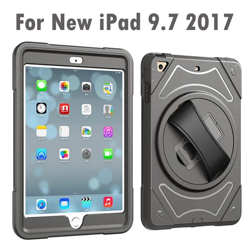 For Apple New IPad 2017 Release 9 7 Inch Hand Belt Holder Full Body Armor Shockproof