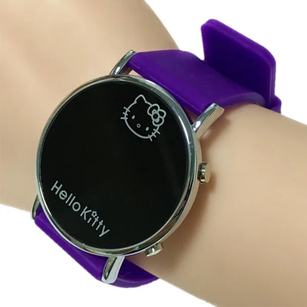 Кошка мультфильм часы Hello Kitty Детские часы Дети светодиодный дисплей наручные детские часы милые девушки силиконовые Reloj Mujer - Цвет: Фиолетовый