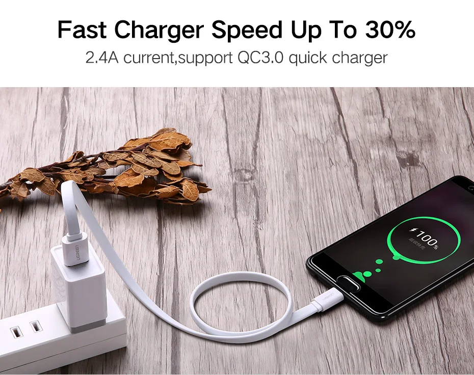  Ugreen USB 3.0 Cable 2.4A Flat USB C Cable Fast Charging USB Type-C Data Charger Cord Cable