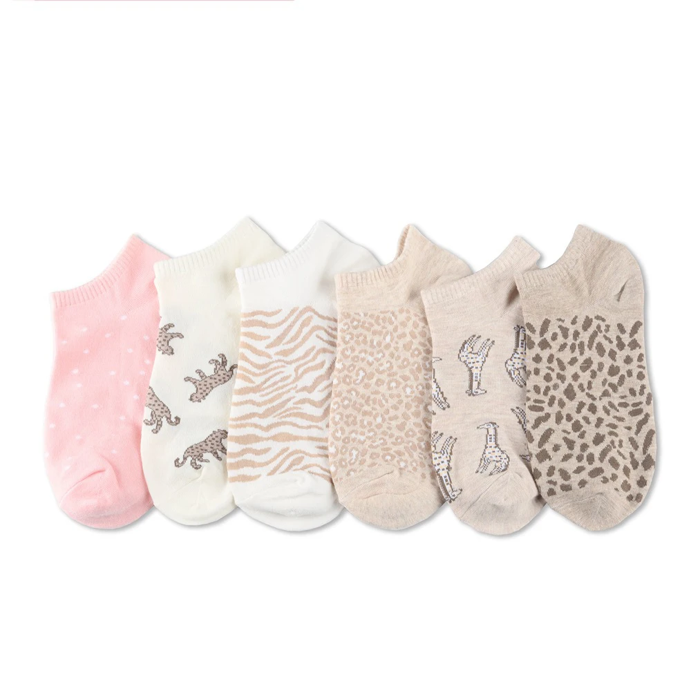 

Spring summer women's ankle socks cotton animals leopard print Jacquard funny cute boat socks girls school college style socks