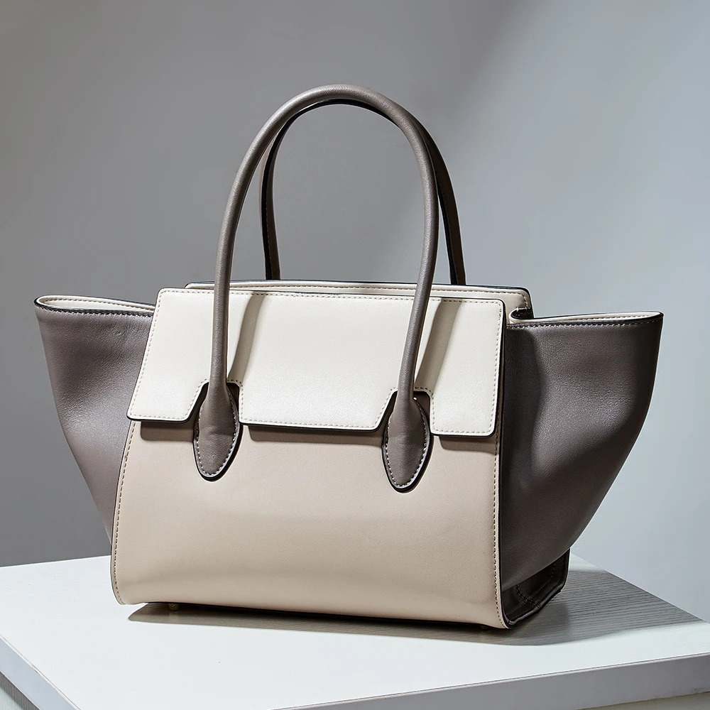 

Women Brand Genuine Leather Shoulder Bags White Line Decoration Bucket Bag Luxury Handbag Women Bags Shoulder Luxury