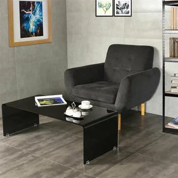

42.0" X 19.7" Tempered Glass Coffee Table Transparent Gray Rectangle Tables HW53971