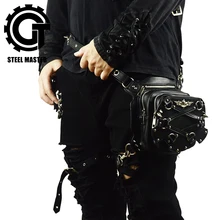 Маленькая поясная сумка в стиле панк с заклепками, мотоциклетная сумка на ногу, сумка через плечо, кожаный чехол для телефона, черная Готическая поясная сумка, винтажные сумки на плечо