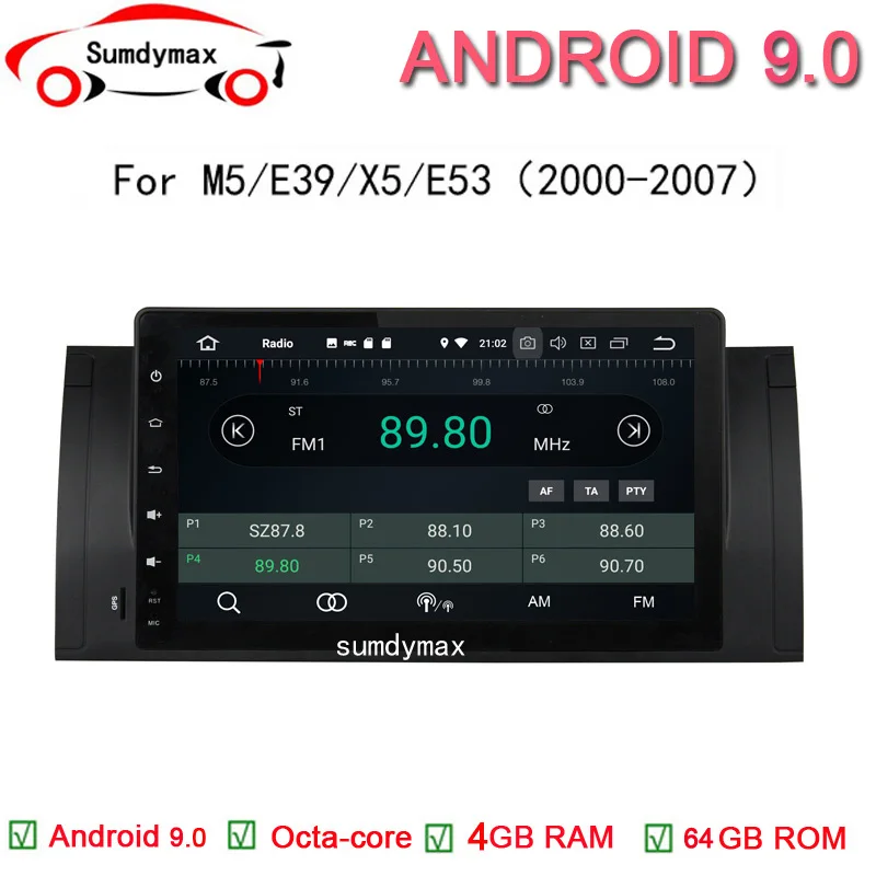 Cheap 1din 9" android 9.0 Car Multimedia Player fit for BMW E39 E53 M5 with gps navigation built in wifi mirror link bluetooth DVR OBD 0