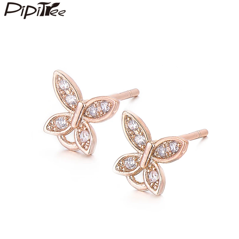 

Pipitree Mircro Pave Cubic Zirconia Butterfly Stud Earrings for Women Girls Simple Small Size Trendy Earrings Jewelry Brincos