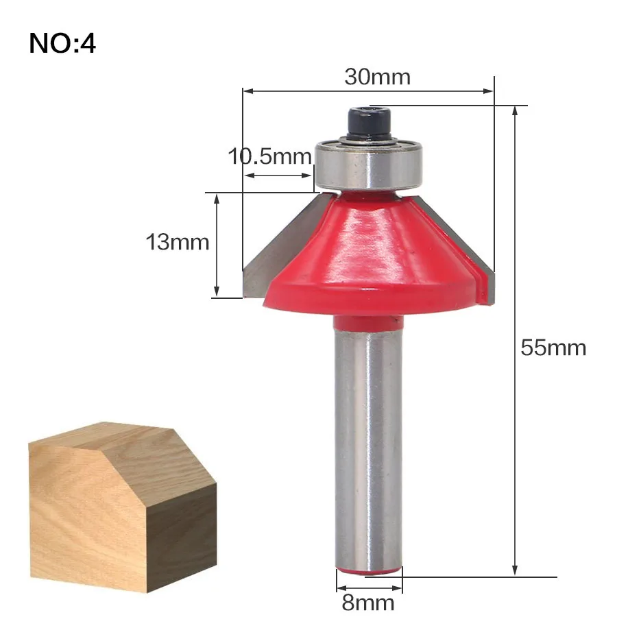 1 шт. 8 мм хвостовик угол округления бокс фреза для дерева прямой конец мельница вольфрамовый маршрутизатор гравировальные инструменты для работы с деревом - Длина режущей кромки: NO 4