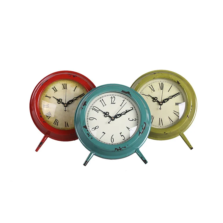 Garden Decor Small Circular Clock Iron Crafts Vintage Table Clock