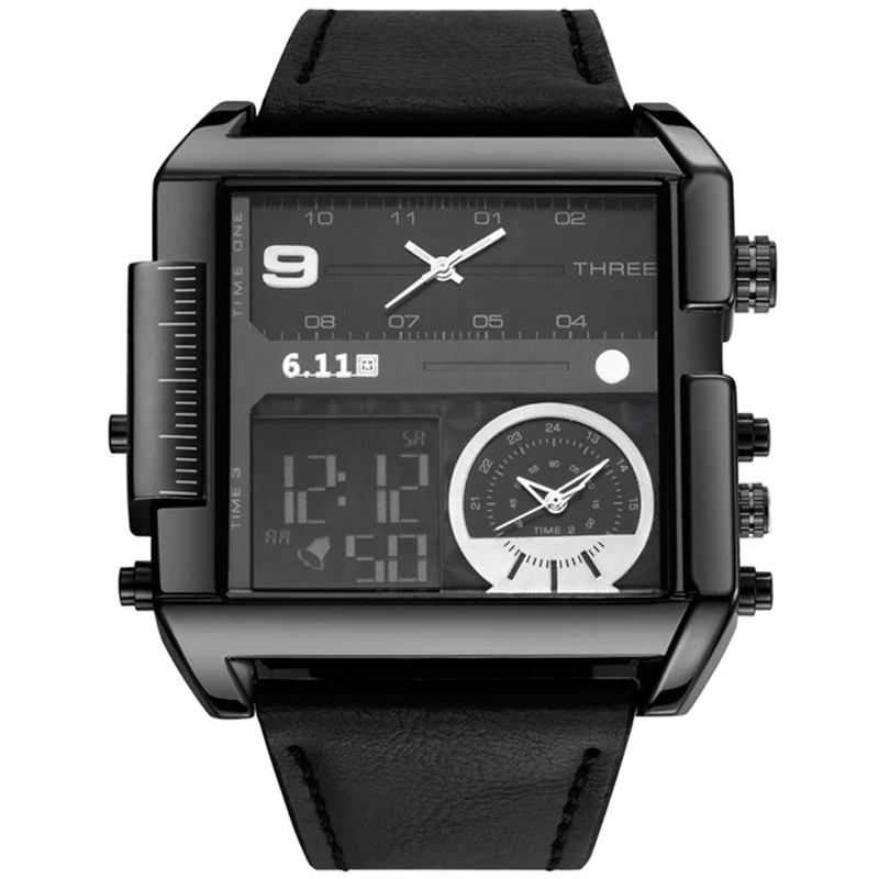 Goedkoop Mode Sport Mannen Horloges Mannen Quartz Digitale Grote Horloge Waterdicht Schokbestendig Lederen Band Leger Mannelijke Klok Relogio Masculino