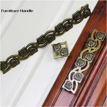 224mm vintage creative rectangle Leaves furniture handles 128mm bronze kitchen cabiner dresser handles antique brass drawer