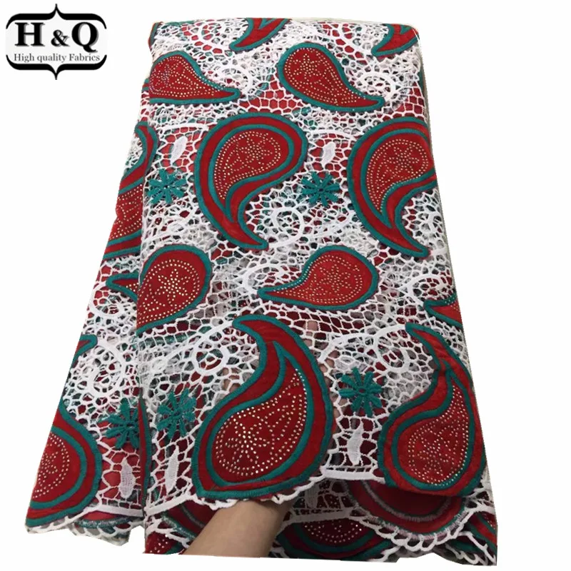 

Red Nigerian Guipure Lace Fabric 5 Yards/Piece African Lace With Stones Velvet Embroidery High Quality For Wedding Clothing