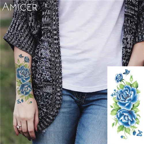 3D реалистичные вишневые цветы розы большие цветы водонепроницаемые Временные татуировки для женщин флэш-тату на руку тату наклейки на плечо - Цвет: 20