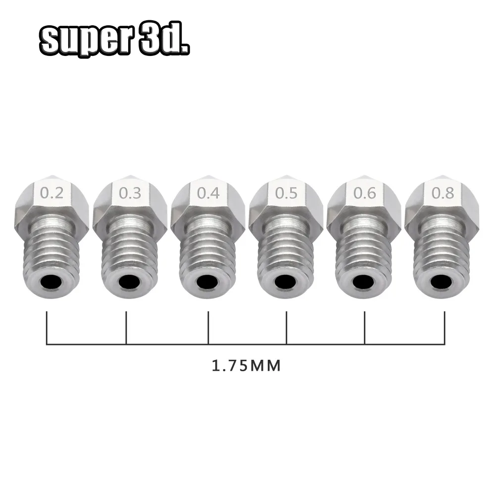 5 шт./лот 3D-принтеры MK8 насадка из нержавеющей стали 0,2 мм/0,3 мм/0,4 мм/0,5/0,6/0,8 мм M6 с зажимом медной проволоки для 1,75 мм и 3,00 мм