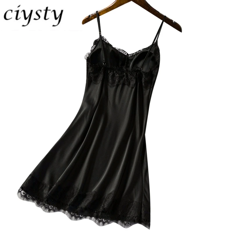 

Ladies Sexy Silk Satin Night Dress Sleeveless Nighties V-neck Nightgown M-XL Size Nightdress Lace Sleepwear Nightwear For Women