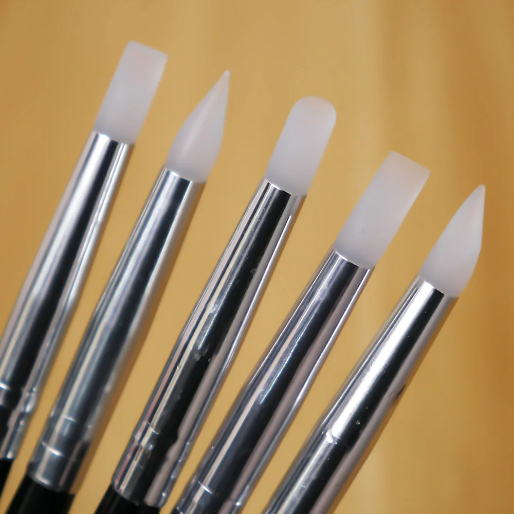 5 шт. набор резьбы для дизайна ногтей, ручка с силиконовой головкой, черная деревянная ручка, кисти для рисования, 3D эффект, инструменты для рисования