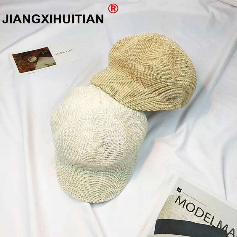 Hot Fashion Summer high quality Casual Unisex Beach Solid color Berets Sun Hat Panama Hat Paper Straw Women Men Cap