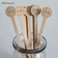 X100 деревянные, на выбор размешиватели напитков с изготовленным на заказ текст или логотип одноразовые палочки для размешивания Свадебные мешалки с инициалами насквозь