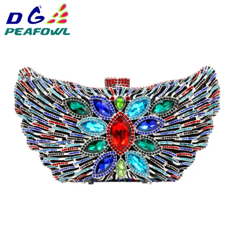 DG PEAFOWL новые модные роскошные женские вечерние клатчи сумочка с кристаллами бриллиантов цветок сумочки на цепочке вечерние сумочки - Цвет: Black Mixed