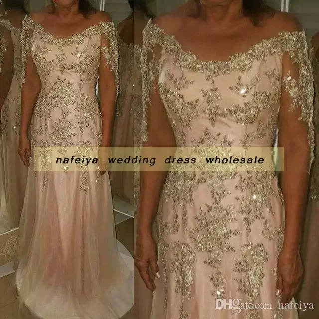 

vestido novia three quarter sleeve 2018 A-line Pink Long Off the Shoulder Lace Appliques Vintage mother of the bride dresses