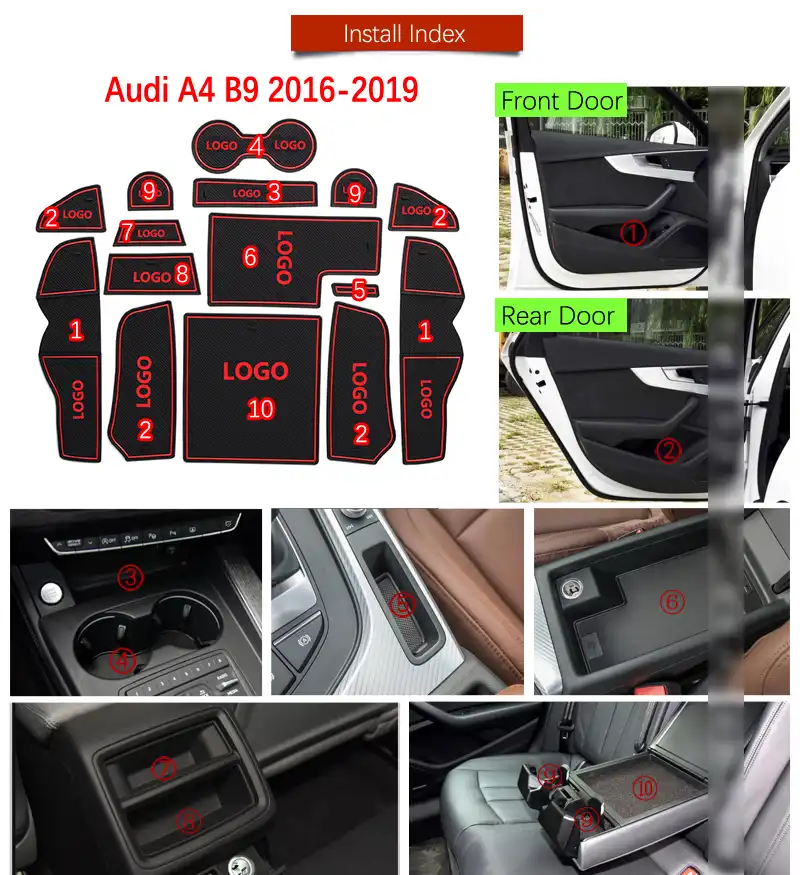 Anti Slip Rubber Gate Slot Cup Mat For Audi A4 B9 2016 2017 2018 2019 A4 8w Rs4 S4 S Line Rs 4 Interior Accessories Car Stickers