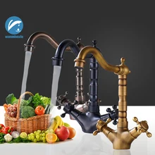 Кран для кухни с двойной ручкой, вращающийся на 360 градусов, смеситель горячей и холодной воды для ванной комнаты, кран на бортике, Европейский классический смеситель