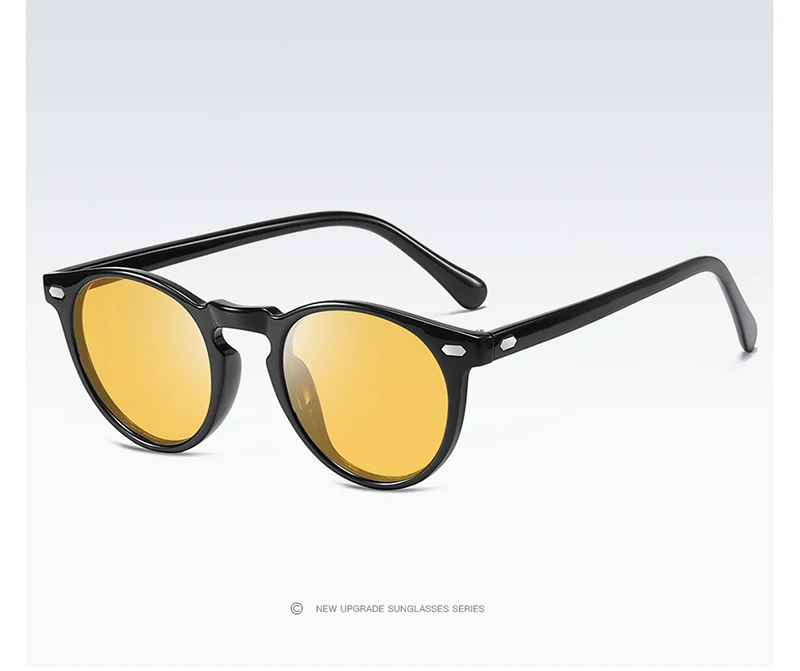 Брендовые дизайнерские круглые очки, поляризованные новые круглые зеркальные солнцезащитные очки, мужские и женские классические солнцезащитные очки TR90, очки для вождения - Цвет линз: Black Yellow