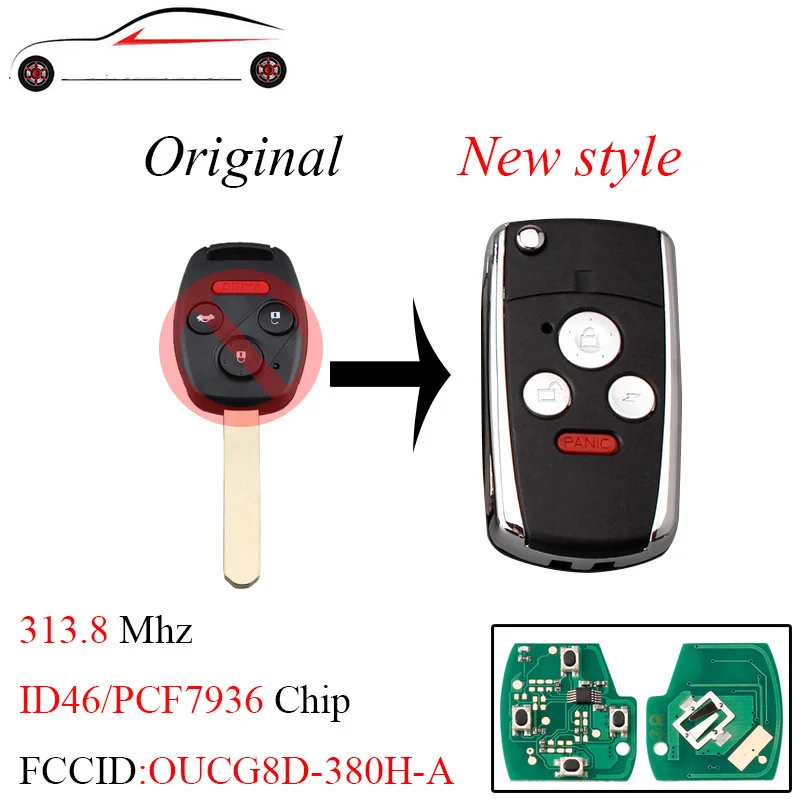 

GORBIN New style 3+1 Buttons Remote Car key For Honda OUCG8D-380H-A 313.8Mhz ID46 Chip For Honda Accord 2003 2004 2005 2006 2007
