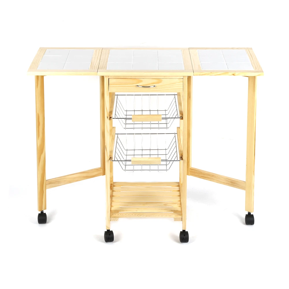 

Portable Folding Kitchen Rolling Tile Top Drop Leaf Storage Trolley Cart Simple Fashion Kitchen Island Trolley Shelf Rack HWC