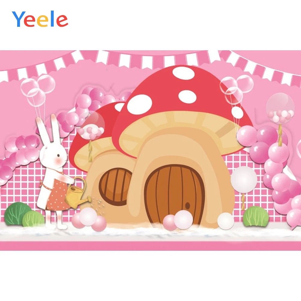 

Yeele Vinyl Cartoon Mushroom House Children Birthday Party Photography Background Princess Photographic Backdrop Photo Studio