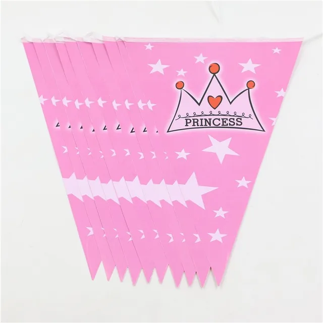 cartoon pink crown paper pennats girl banner happy birthday party decoration theme banners baby shower kids