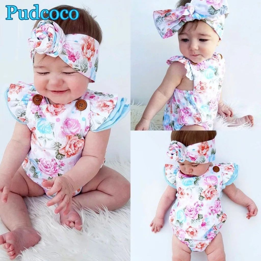 Новинка 2019 брендовый комплект одежды Pudcoco с цветочным принтом для маленьких