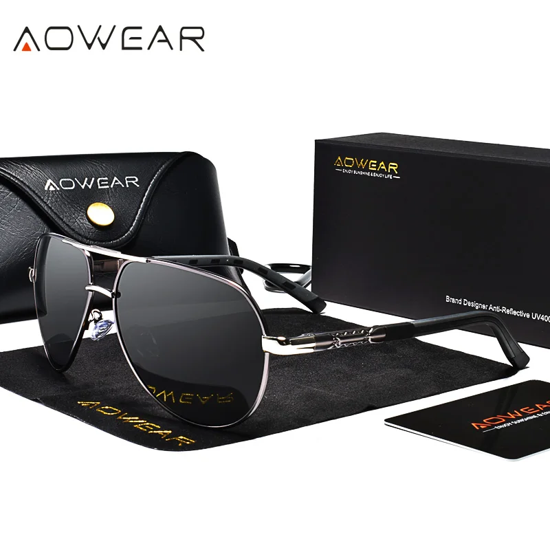 AOWEAR, классические мужские солнцезащитные очки, мужские, авиационные, алюминиевые, поляризационные, солнцезащитные очки, мужские,, фирменный дизайн, HD очки, зеркальные очки