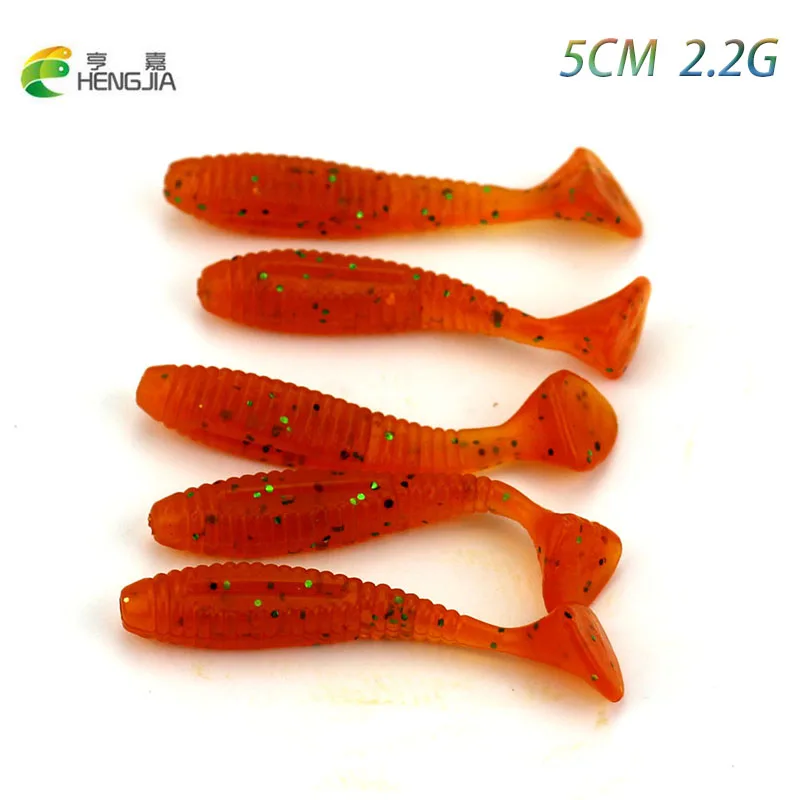 50PCS noctilucent red mini T vertical tails grub worm soft fluorescent