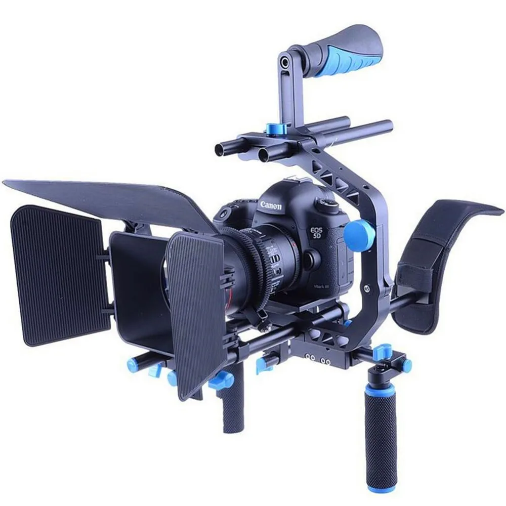 Handheld Shoulder mount DSLR Video Camera Stabilizer Movie Film Support Kit with Top Hand Grip+Matte Box+Follow Focus+C-Shaped