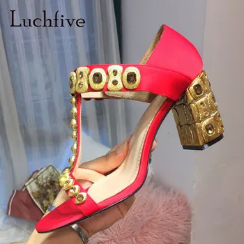 

2018 Luxury Satin Rhinestone Gladiator Sandals Woman Open Toe T-strap Crystal Diamond High Heel Shoes Women Elegant Wedding Shoe