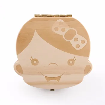 

Fallen Tooth Box Storage English Spanish RussianText Baby Boy Girl Wood Case Save Milk Teeth Collection Organizer Holder