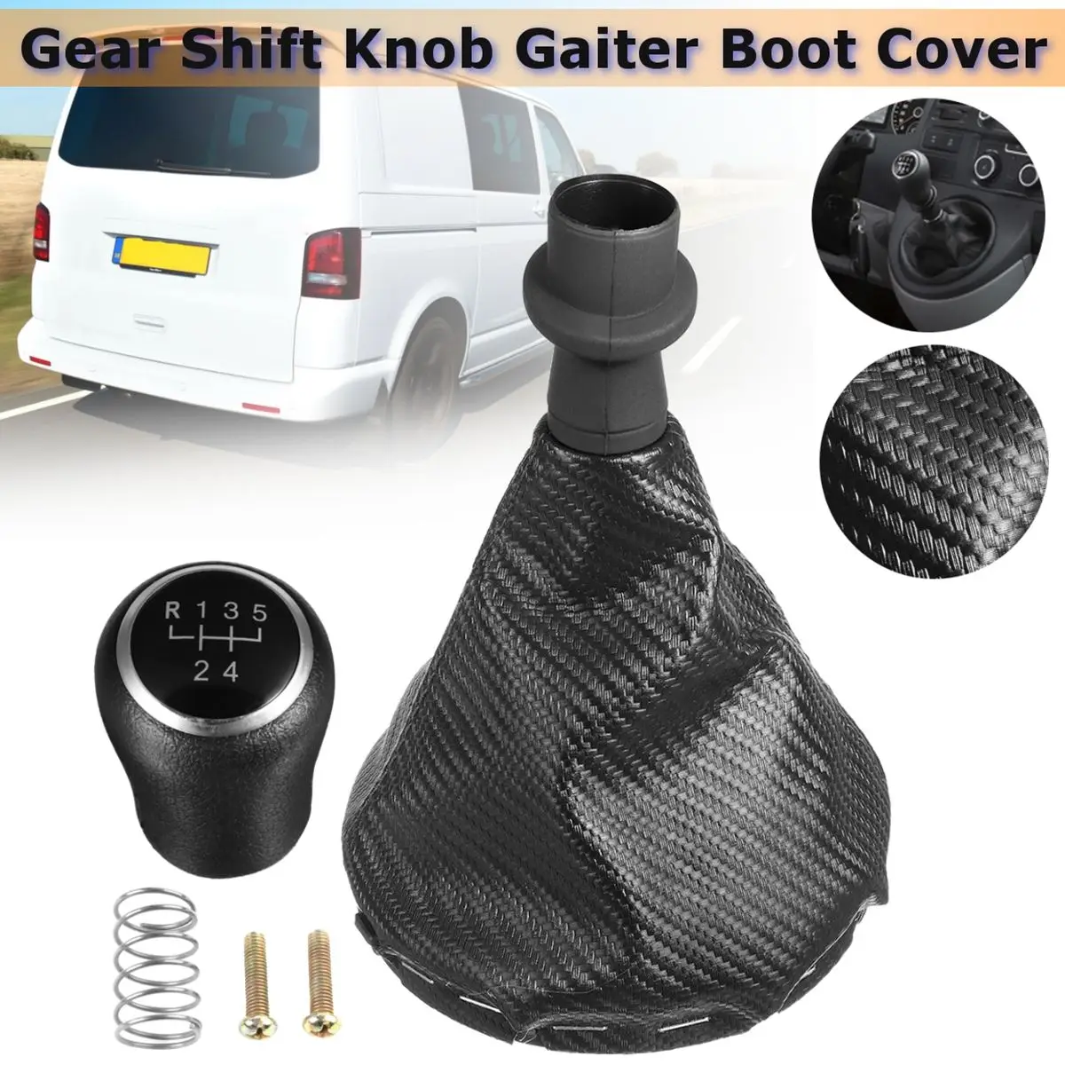

5 Speed Gear Shift Knob Gaiter Boot Cover Carbon Fiber Leather For VW Transporter 2003 2004 2005 2006 2007 2008 2009 2010 2011