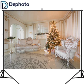 

Dephoto Christmas Tree Armchair Luxurious Scene Baby Photography Backdrops Indoor Photographic Background Photo Studio