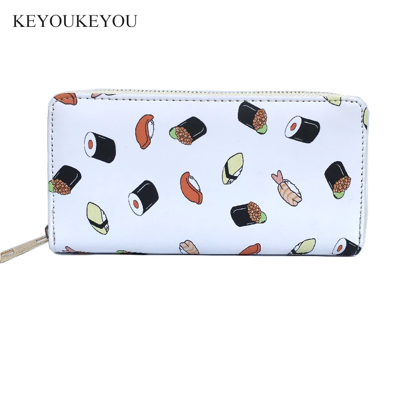 KEYOUKEYOU Pu Long Wallet Zip Around Sushi Print Women Wallets