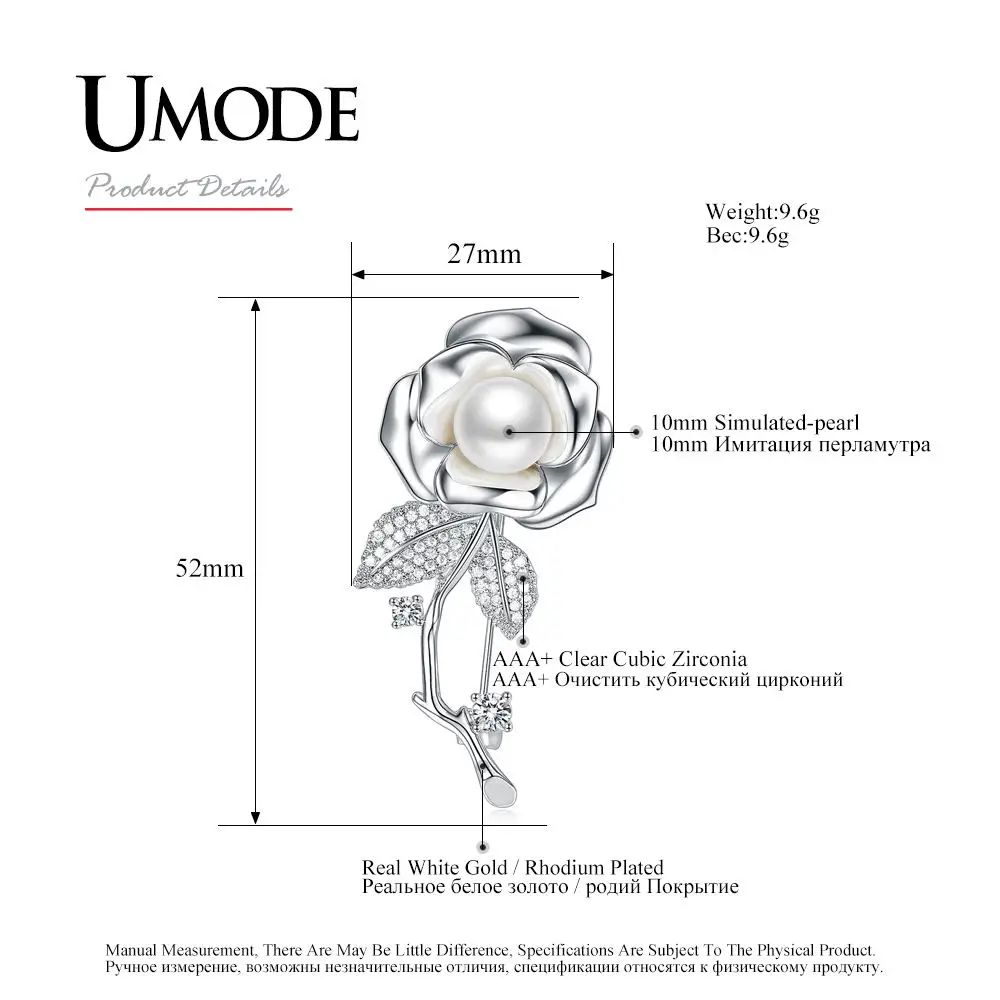 UMODE Роскошные Броши женские булавки для костюма цветок 10 мм Жемчужная Брошь маленький кубический цирконий Свадебные украшения аксессуары Подарки UX0042