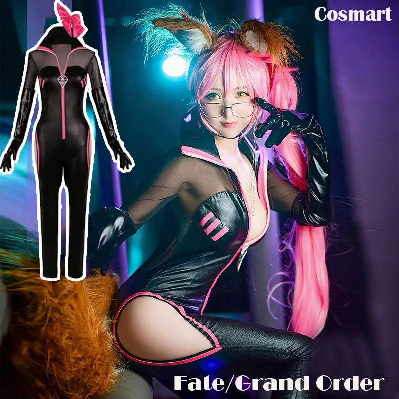 

[Feb. Stock] FGO Fate Grand Order Extra CCC Caster Tamamo no Mae Cosplay Costume Secretary Black Jumpsuits FuLL Set with Ears