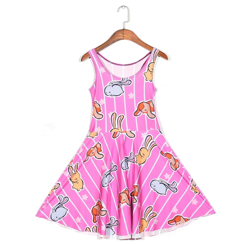 

NEW 1147 Sexy Girl Women Summer cartoon cute rabbit bunny 3D Prints Reversible Sleeveless Skater Pleated Dress