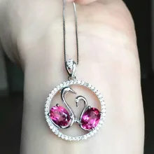 Натуральный розовый камень топаз кулон S925 серебро Природный камень кулон Цепочки и ожерелья Модный Романтический пара лебедей для женщин и девочек ювелирные изделия