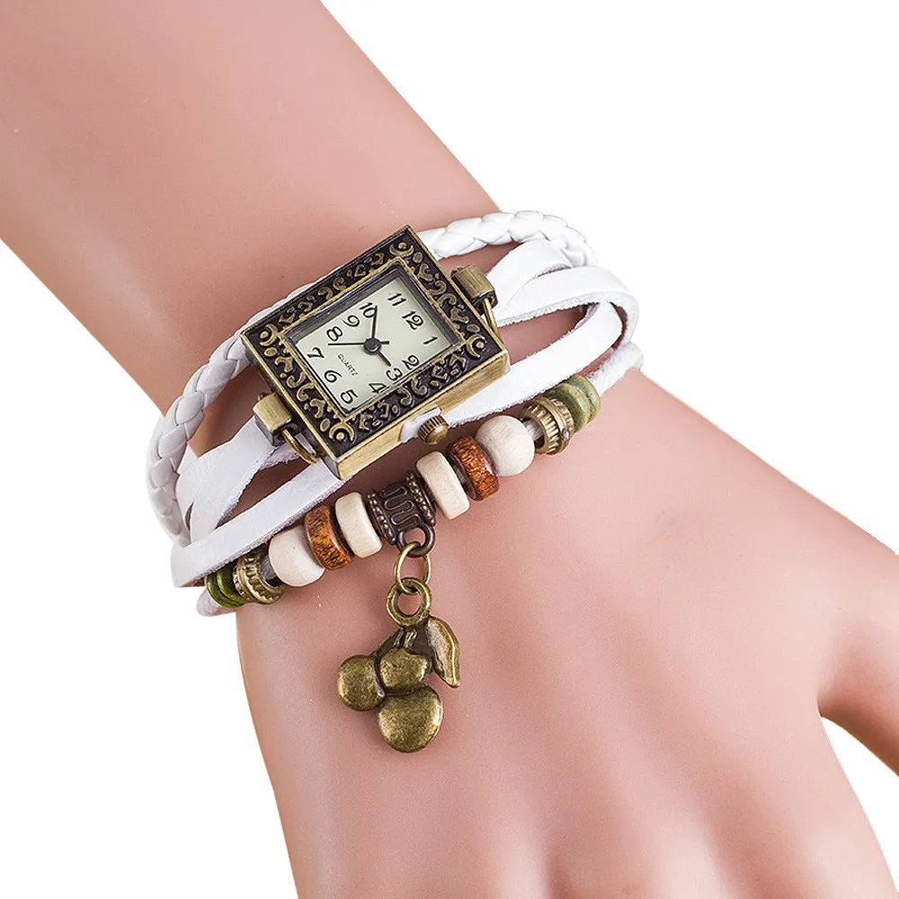 Relogio женские часы-браслет кварцевые плетеные из искусственной кожи браслет вишня женские наручные часы montre femme